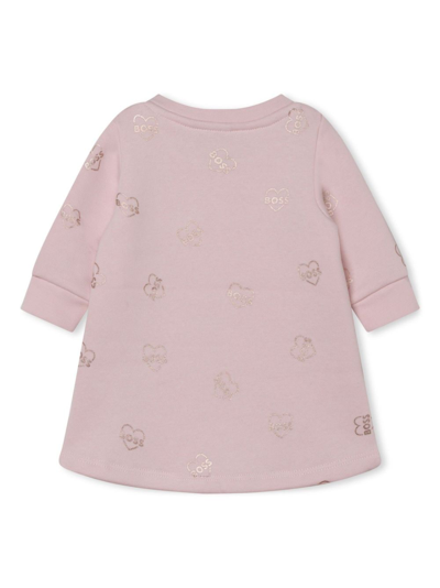 Shop Bosswear Logo-print Crew-neck Cotton Dress In Pink