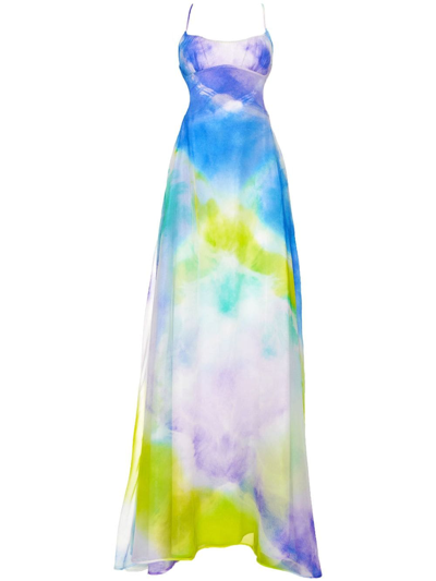 Shop Retroféte Scarlett Wave-print Silk Dress In Multicolour