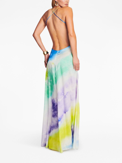 Shop Retroféte Scarlett Wave-print Silk Dress In Multicolour
