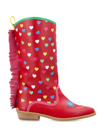 Shop Stella Mccartney Fringe Hearts Boots In Red