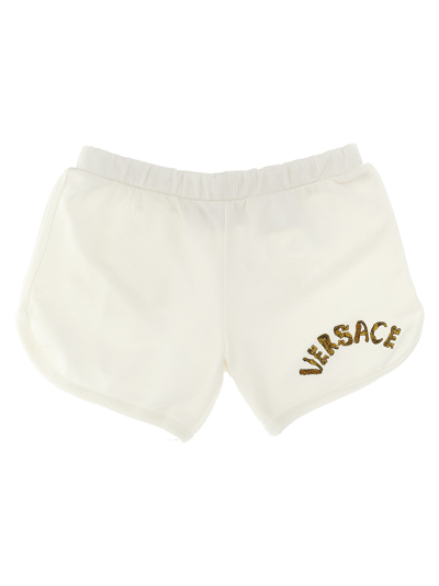 Shop Versace La Vacanza Logo Embroidery Capsule Shorts In White