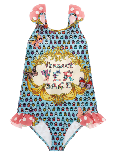 Shop Versace Heritage Butterflies And Ladybugs Kids One-piece Swimsuit With La Vacanza Capsule In Pink