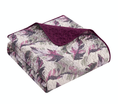 Shop Chic Home Design Serra 5 Piece Quilt Set Watercolor Leaf Print Geometric Pattern Bedding In Purple