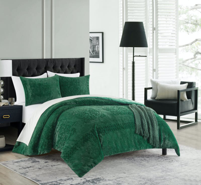 Shop Chic Home Design Amyra 5 Piece Comforter Set Embossed Mandala Pattern Faux Fur Micromink Backing Bed In A Bag Bedding In Green