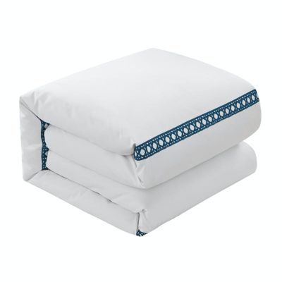 Shop Chic Home Design Lexah 3 Piece Cotton Blend Duvet Cover 1500 Thread Count Set Solid White With Embro In Blue