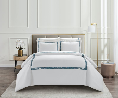 Shop Chic Home Design Lexah 3 Piece Cotton Blend Duvet Cover 1500 Thread Count Set Solid White With Embro In Blue