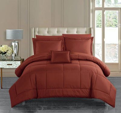 Shop Chic Home Design Jorin 6 Piece Comforter Set Pieced Solid Color Stitched Design Complete Bed In A Ba In Red