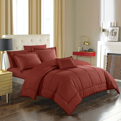 Shop Chic Home Design Jorin 6 Piece Comforter Set Pieced Solid Color Stitched Design Complete Bed In A Ba In Red
