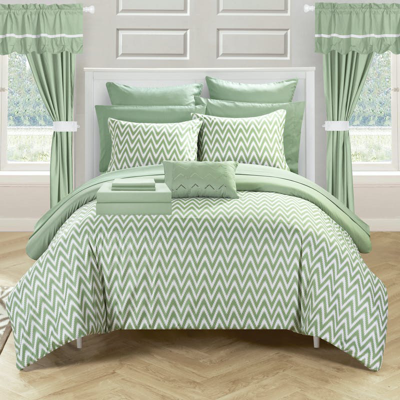 Shop Chic Home Design Potterville 20 Piece Reversible Comforter Complete Bed In A Bag Pinch Pleated Ruffl In Green