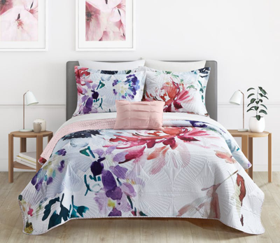 Shop Chic Home Design Monte Palace 4 Piece Reversible Quilt Set Floral Watercolor Design Bedding In White