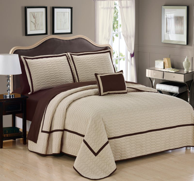 Shop Chic Home Design Nero 8 Piece Quilt Cover Set Hotel Collection Two Tone Banded Geometric Embroidered In Brown