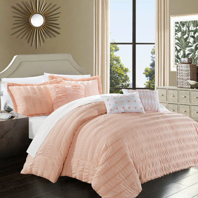 Shop Chic Home Design Jayrine 6 Piece Comforter Set Striped Ruched Ruffled Bedding In Orange