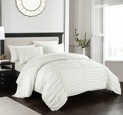 Shop Chic Home Design Aurora 7 Piece Comforter Set Contemporary Striped Ruched Ruffled Design Bed In A Ba In White
