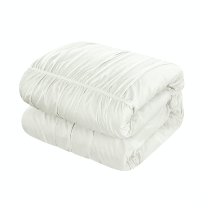 Shop Chic Home Design Aurora 3 Piece Comforter Set Contemporary Striped Ruched Ruffled Design Bedding In White