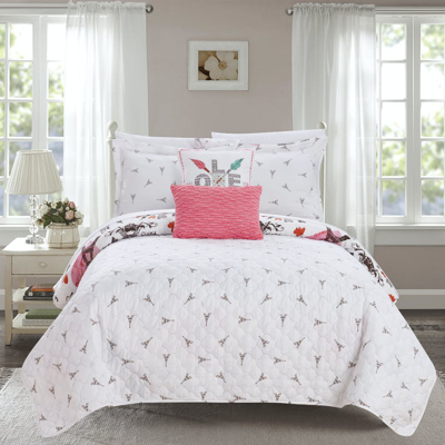 Shop Chic Home Design Matisse 4 Piece Reversible Quilt Set "paris Is Love" Inspired Printed Design Coverlet Bedding In Pink