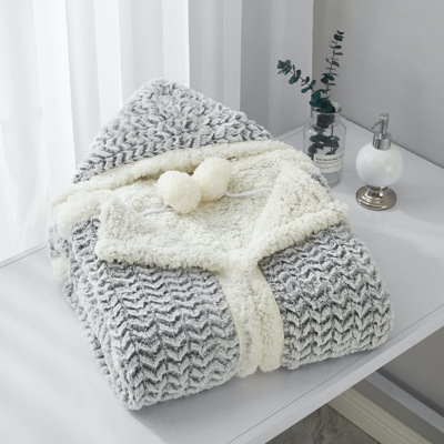 Shop Chic Home Design Ford Snuggle Hoodie Two-tone Pattern Print Robe Cozy Super Soft Ultra Plush Micromi In White