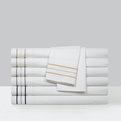 Shop Chic Home Design Freia 4 Piece Organic Cotton Sheet Set Solid White With Dual Stripe Embroidery Zipp In Yellow