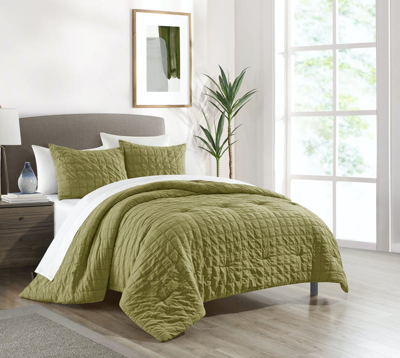 Shop Chic Home Design Jesca 2 Piece Comforter Set Washed Garment Technique Geometric Square Tile Pattern  In Green