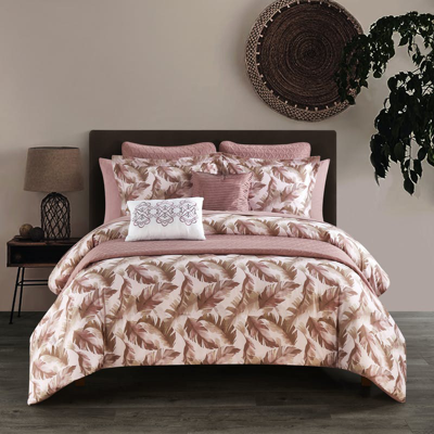 Shop Chic Home Design Kala 9 Piece Comforter And Quilt Set Watercolor Leaf Print Geometric Pattern Bed In In Pink