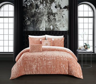 Shop Chic Home Design Alianna 5 Piece Comforter Set Crinkle Crushed Velvet Bedding In Pink