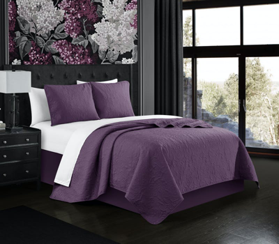 Shop Chic Home Design Sachi 3 Piece Quilt Set Floral Scroll Pattern Design Bedding In Purple
