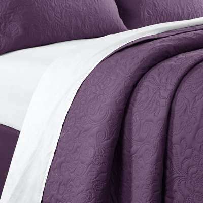 Shop Chic Home Design Sachi 3 Piece Quilt Set Floral Scroll Pattern Design Bedding In Purple