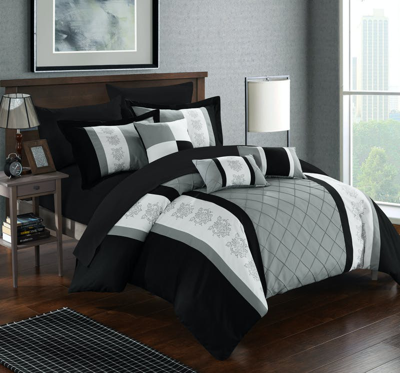Shop Chic Home Design Dalton 8 Piece Comforter Set Pintuck Pieced Block Embroidery Bed In A Bag In Grey