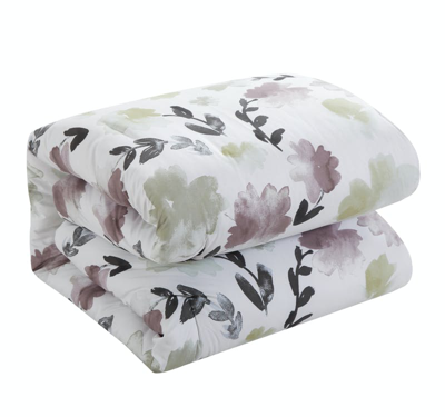 Shop Chic Home Design Devon Green 3 Piece Comforter Set Reversible Watercolor Floral Print Striped Patter