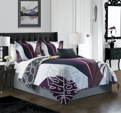 Shop Chic Home Design Alei 8 Piece Quilt Set Large Scale Abstract Floral Pattern Print Bed In A Bag In Grey
