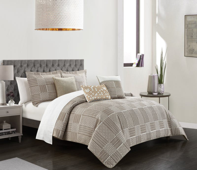 Shop Chic Home Design Jodie 6 Piece Comforter Set Chenille Geometric Pattern Design Bedding In Brown