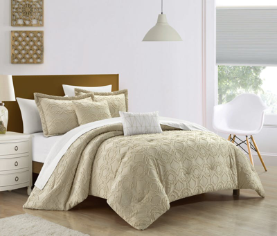 Shop Chic Home Design Janea 5 Piece Comforter Set Clip Jacquard Geometric Quatrefoil Pattern Design Beddi In Brown