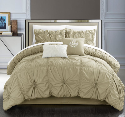 Shop Chic Home Design Hyatt 6 Piece Comforter Set Floral Pinch Pleated Ruffled Designer Embellished Beddi In Grey
