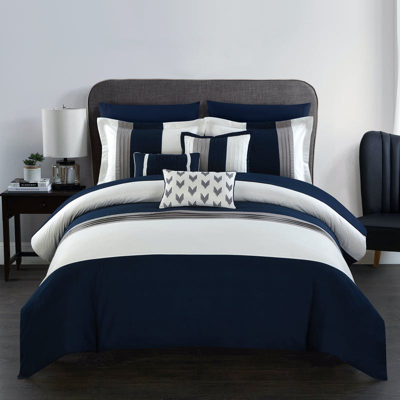 Shop Chic Home Design Hester 10 Piece Comforter Set Color Block Ruffled Bed In A Bag Bedding In Blue