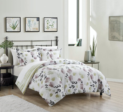 Shop Chic Home Design Everly Green 7 Piece Duvet Cover Set Reversible Watercolor Floral Print Striped Pat