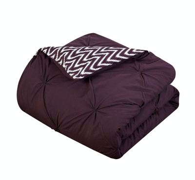 Shop Chic Home Design Erin 8 Piece Reversible Comforter Bed In A Bag Pinch Pleat Ruffled Design Geometric In Purple