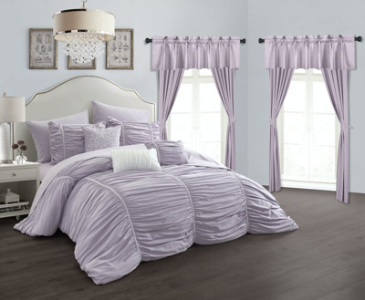 Shop Chic Home Design Hallstatt 20 Piece Comforter Set Ruffled Ruched Designer Bed In A Bag Bedding In Purple