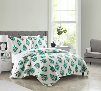 Shop Chic Home Design Breana 7 Piece Quilt Set Floral Medallion Print Design Bed In A Bag Bedding In Green