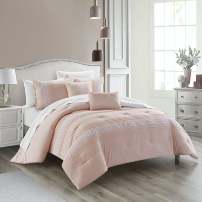 Shop Chic Home Design Brice 4 Piece Comforter Set Pleated Embroidered Design Bedding In Pink