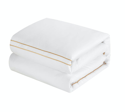 Shop Chic Home Design Santorini 4 Piece Cotton Comforter Set Solid White With Dual Stripe Embroidered Bor In Gold