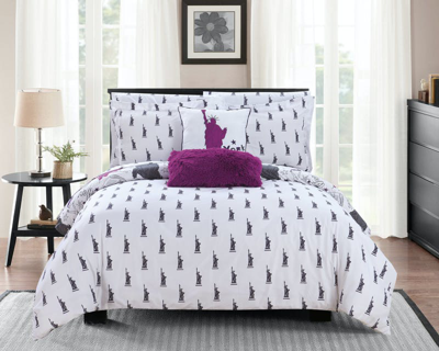 Shop Chic Home Design Liberty 9 Piece Reversible Comforter Set New York Inspired Printed Design Bed In A  In Purple