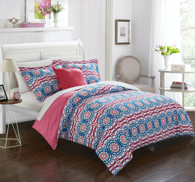 Shop Chic Home Design Chiko 6 Piece Reversible Duvet Cover Set Bohemian Inspired Geometric Pattern Print  In Pink