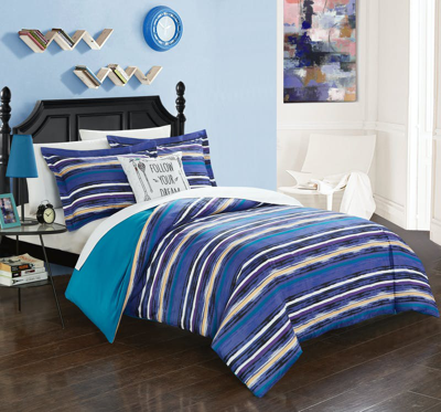 Shop Chic Home Design Chona 6 Piece Reversible Duvet Cover Set Contemporary Striped Ikat Print Pattern Zi In Blue