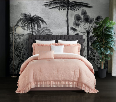 Shop Chic Home Design Kensley 9 Piece Comforter Set Washed Crinkle Ruffled Flange Border Design Bed In A Bag In Pink