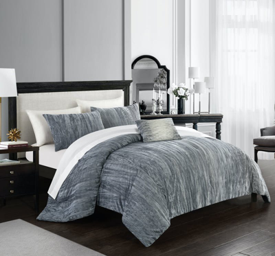 Shop Chic Home Design Kerk 4 Piece Comforter Set Crinkle Crushed Velvet Bedding In Grey