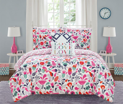 Shop Chic Home Design Audley Garden 9 Piece Reversible Comforter Set Colorful Floral Print Design Bed In  In Pink