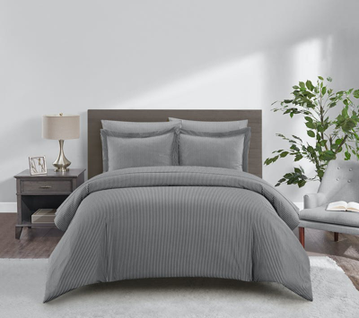 Shop Chic Home Design Morgan 7 Piece Duvet Cover Set Contemporary Two Tone Striped Pattern Bed In A Bag Bedding In Grey