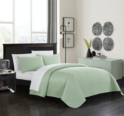 Shop Chic Home Design Lapp 3 Piece Quilt Cover Set Geometric Chevron Quilted Bedding In Green