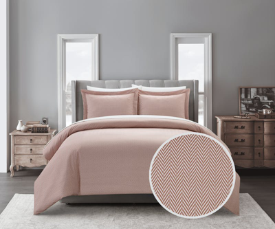 Shop Chic Home Design Laurel 3 Piece Duvet Cover Set Graphic Herringbone Pattern Print Design Bedding In Pink