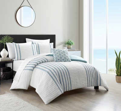 Shop Chic Home Design Sofia 4 Piece Cotton Comforter Set Clip Jacquard Striped Pattern Design Bedding In Green