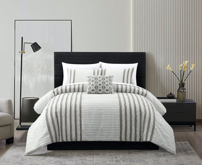 Shop Chic Home Design Sofia 4 Piece Cotton Comforter Set Clip Jacquard Striped Pattern Design Bedding In Brown